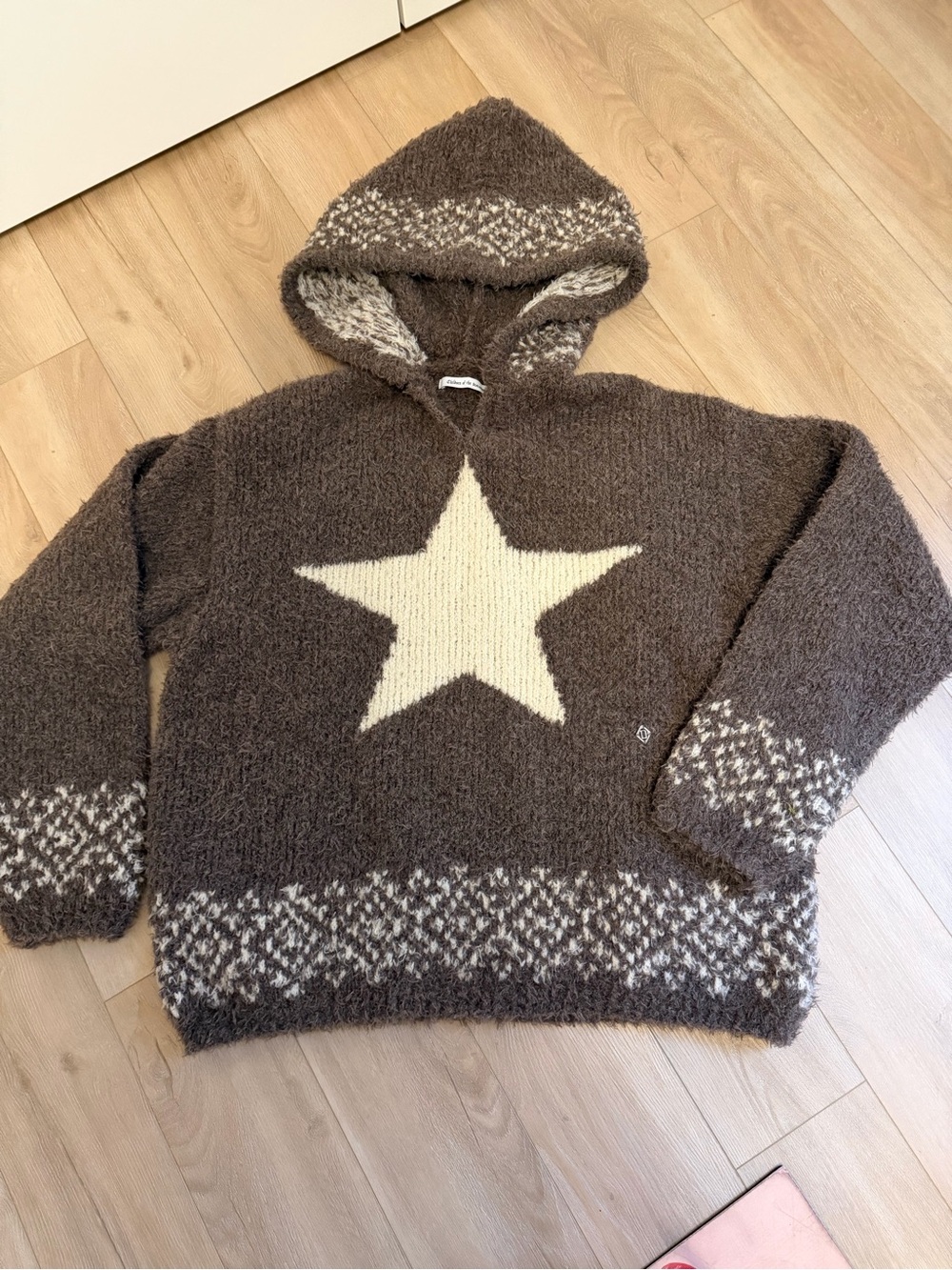 Men's Hooded Star Knit Sweater in Brown and Cream